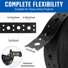Black 1 Inch x 33FT Metal Strapping with Holes 0.03" Thick Galvanized Metal Pipe Hanger Strap for Plumbing, HVAC and Duct Support