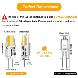 DUMILOO G4 LED Bulb T3 JC Bi-Pin Base 3W AC/DC 12V Warm White 3000K 20W-25W Halogen Bulb Replacement for Under Cabinet Puck Light, Chandelier, RV, Landscape Lighting (6 Pack)