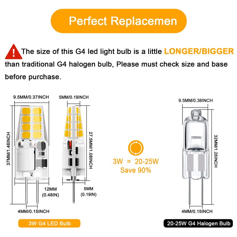 DUMILOO G4 LED Bulb T3 JC Bi-Pin Base 3W AC/DC