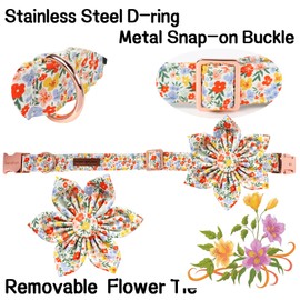 Unique Style Paws Summer Dog Collar with Floral Bow,Colorful Bow Tie Puppy Collar,Flower Pattern Dog Bow Collar for Small,Medium,Large Dogs&Cats