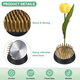 M METERXITY Flower Frog 1.3" Round Brass Flower Pins Flower Frog Holder Flower Arranger Fixed Tools W Rubber Base Floral Frog for Arrangements Vase/Plant Decoration/Home Decor [1.1cm Pins]