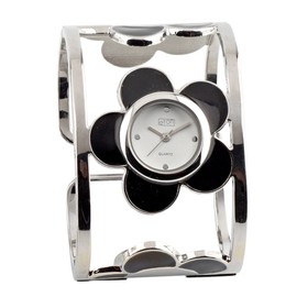 Eton Ladies Black Flower Bangle Watch 2837J-0 Low Nickel