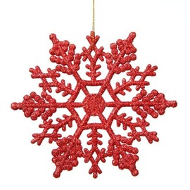 12 Pieces Beautiful Red Color Christmas Decorations for Tree 3.93inch Size, Plastic Material, Glittery Snowflake Ornaments, Vibrant Color | Perfect for Festivals, Parties, Holidays and Weddings