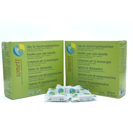 Sonett Organic Dishwasher Tablets 25 Count Deep Clean Dish Tab Fresh Scent 25 tablets x 0.67oz,18 fl.oz/ 500gr (5 Count)