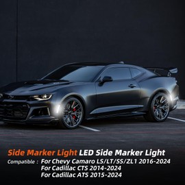 LED Dynamic Side Marker Lights Compatible with Camaro 2016 2017 2018 2019 2020 2021 2022 2023, White Front & Rear Fender Side Markers, Bumper Marker Lamps, Parking Light, 4PCS