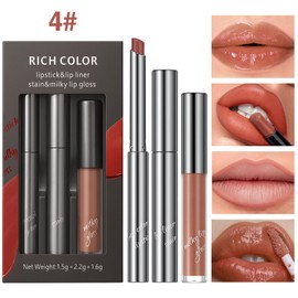 Erinde Set de 3Pcs Pintalabios Peel-off, 3 en 1 mate Tinte Labial, Resistente al Agua y de Larga Duración, Pintalabios Mate Nude, Maquillaje de Labios con Colores Muy Pigmentados, 4#