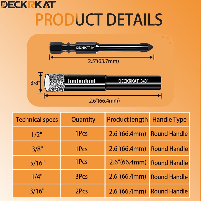 DECKRKAT 10-Piece Dry Diamond Drill Bits & TileDrill Bits -
