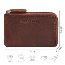 STILORD 'Keyon' Small Key Purse for Women & Men Real Leather - Elegant NFC & RFID Key Pouch Car Key Bag with Key Chain - Keyring Card Holder for Cards and Coins, Colour:Kara - Cognac