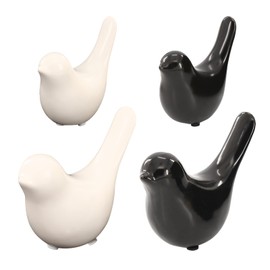 Giococo 4-Pack Minimalist Shelf Decor Bird Figurines Small Animal Statues， Bird Decor for Home in Matte Black & White, Abstract Bird Figurines Home Decor Set for Tabletops, Shelves, and Desks