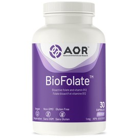 AOR - BioFolate 1mg, 30 Capsules - L-5-MTHF Plus B12 Methylated Folate Supplement for Mood Support - B12 Folate Supplement and Vitamin B9 Folic Acid Supplement - Cardiovascular Supplement