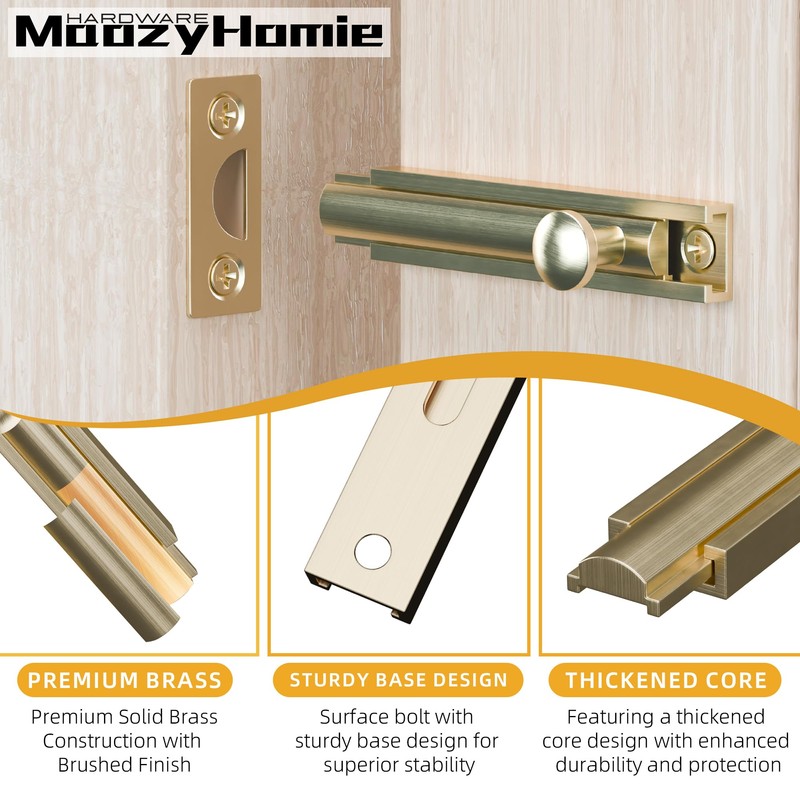 MaozyHomie 4 Inch Solid Brass Surface Bolt, Heavy Duty Concealed