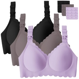Gailife 3 Pack Nursing Bras for Breastfeeding Seamless Wireless Maternity Bras for Pregnancy Soft Sleep Breastfeeding Bra-BKGRPP,M Black/Grey/Purple