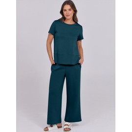 ANRABESS Women 2 Piece Lounge Sets Summer Travel Sweat Outfits Short Sleeve Wide Leg Casual Matching Tracksuits Clothes Lake Green X-Large