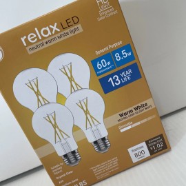GE Lot Of 2 GE Relax LED Warm White 60w Decrorative 800 Lumens Dimmable Clear/205d
