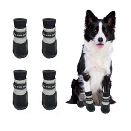Anti Slip Dog Socks Boots, Dog Shoes for Paw Protection, Rain Snow Dog Booties Anti-Slip Dog Sock Paw Protector for Small Medium Dog Puppy (Black, 16.5-27.5 lb)