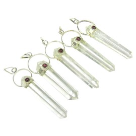 Beautiful Set of Five Clear Quartz Double Terminated Pointer Pendants Wellness Men Women Gift Accessory Fashion Crystal Healing Energy Gemstone Meditation Peace