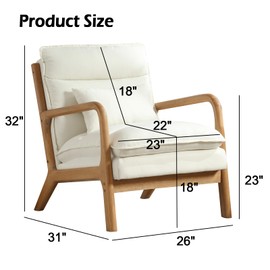Phoenix Home Accent Chair Mid Century Lounge Chair PU Leather, Upholstered Reading Armchair with Lumbar Pillow & Solid Wood Frame for Office, Living Room Bedroom, Balcony, White