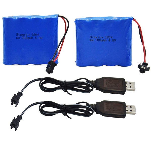 Blomiky 2 Pack 4.8V 700mAH Ni-Cd Battery Pack and 2 USB Charger Cable for SY-E511 RC Excavator C181 C182 C185 1/18 Scale RC Truck C181 Battery & USB 2