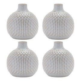 Set of Four Natural and Off White Ceramic Bud Vases with Sculptural Details