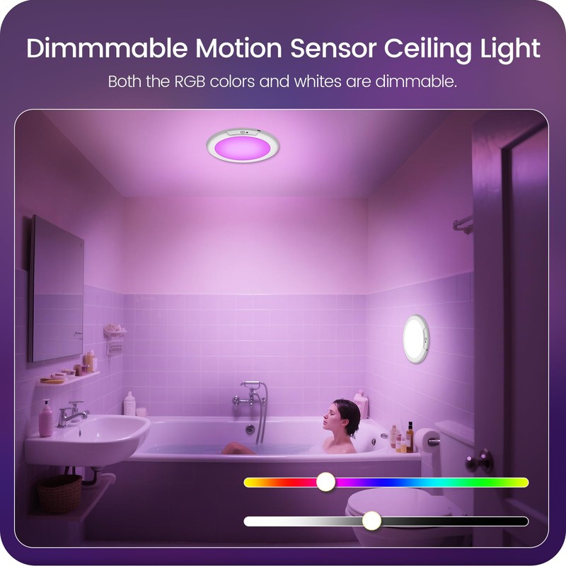 GOEBLESON Rechargeable Motion Sensor Ceiling Light with Remote, RGBW LED