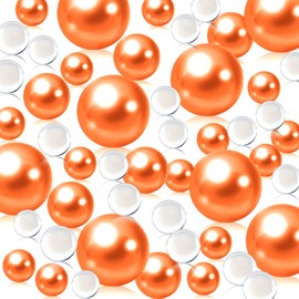 Orange Floating Pearls | 150PCS for Centerpieces Vases | 8/14/20 mm No Hole Beads | Vase Fillers Pearl Party Decor