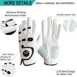 Men’s Golf Gloves Worn on Right Hand for Left Handed Golfer with Ball Marker Value 3 Pack, Weathersof Grip Soft Comfortable, Fit Size XL RH (XL,Worn on Right Hand for Left-Handed Golfer)