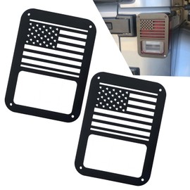 Tesnaao 2 PCS American Flag Car Tail Light Guards Accessories, 5.83In x 8In Durable Waterproof Metal Vehicle Lights Protectors, Rectangular Lights Cover Compatible with 2007-2017 Wrangler JK (Black)