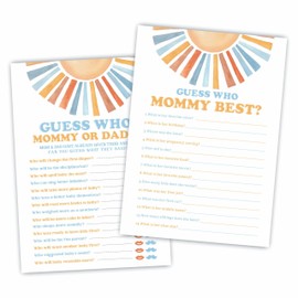Guess Who? Mommy Or Daddy & Guess Who Mommy Best? Theme Baby Shower Game Activities-30 Retro Sunshine Game Cards(5x7”) for Boys & Girls-Baby Shower Party Supplies & Decorations-A02