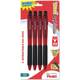 Pentel Wow! Gel Colors Sparkle Retractable Gel Pen, 0.7mm, Medium Line, Red Ink, 4 Pack (K437CRBP4B)