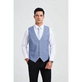 HISDERN Chaleco de traje para hombre, chaleco de vestir a cuadros para hombre, ajuste delgado, chaleco formal de negocios, esmoquin V-Ncek, chaleco liso para boda, A-azul cielo , 3X-Large