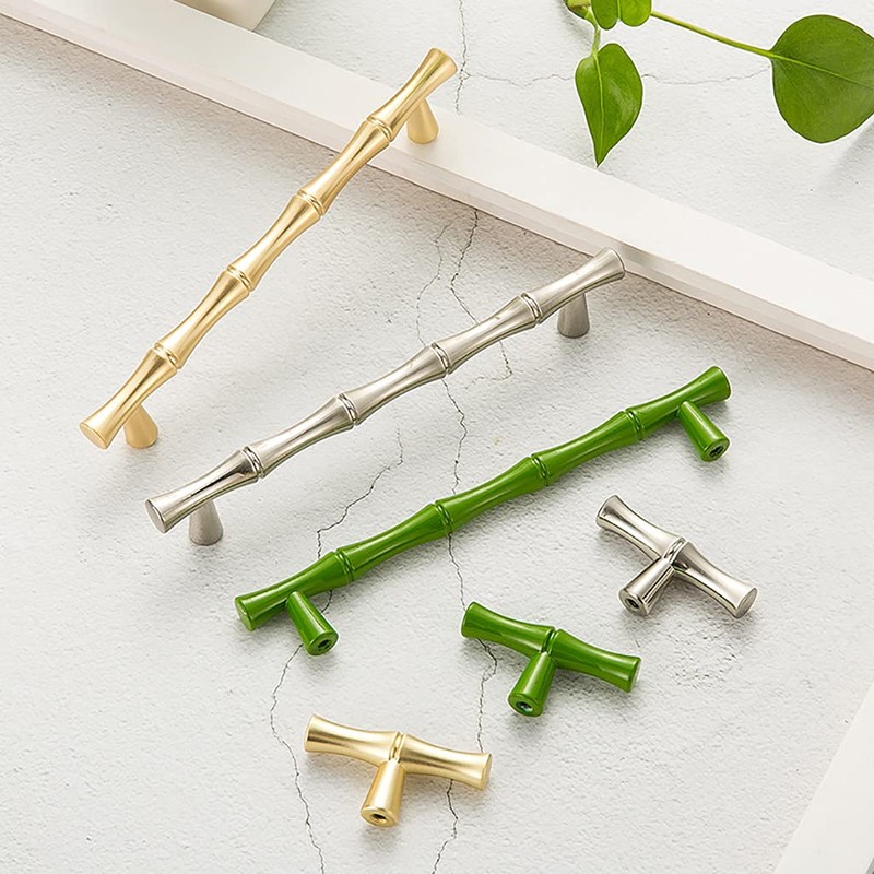 ESreake 6Pcs Bamboo Shape Solid Zinc Alloy Cabinet Knobs Handle