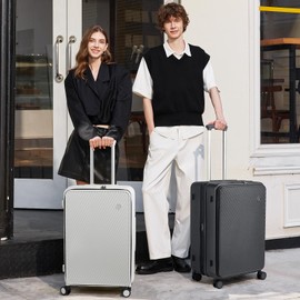 mixi 20 Inch Expandable Carry On Luggage PC Hard Shell Suitcase Top Opening Rolling Travel Suitcases with Spinner Wheels & TSA Lock, Rock Gray