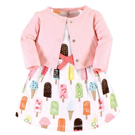 Touched by Nature Baby Girls' Organic Cotton Dress and Cardigan, Popsicle, 2 Toddler