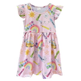 ehdkprk Back to School Dress Girl Pearl Flutter Sleeve Pencil Eraser The First Day of School Boutique Dress 3-8 Years