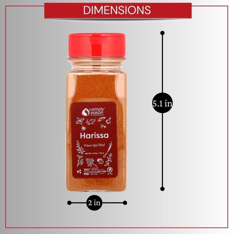 USimplySeason Harissa Spice (4.8 oz) - Vibrant Moroccan Seasoning for