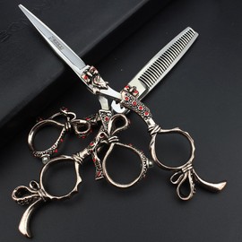 6 inch professional hairdressing scissors 17.5cm high hardness sharp Japanese 440c salon hairdresser hairstyle with hair thinning cut (Full set)