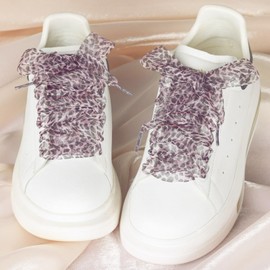 Olukssck Fashion Leopard Shoelaces 1" Wide Satin Ribbon Shoe Laces for Women, Cute Satin Pattern Laces Decorative Shoe Strings for Sneakers, Pink Leopard, 47inch(120 cm)