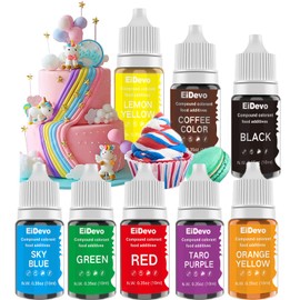 EiDevo Edible Pigment Set of 8 Food Coloring Edible Liquid Icing Colors Red Confectionery Ingredients Decoration Cookie Icing Color (10ml) Bottle