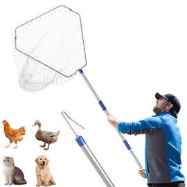 Chicken Catching Net ,Chicken Catcher Leg Hook , Extendable from 33" to 75.5" Made of Stainless Steel TubeSuitable for Catching Small Duck,Goose,Bird, Skunk Bat and Fishnet etc,（15.3 x 23.2 Inch Net）