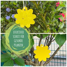 Chillife Yellow Sticker Set I 20 Yellow Plates Against Fungus Gnats, 2 Flower Designs + 20 Tie Wires I Yellow Plates Trap, Yellow Stickers Fungus Gnats, Yellow Trap for Fungus Gnats, Toxin-Free and