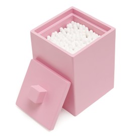 Joitsvia Bathroom Q Tip Holder with lid, Resin ,Square (Matte Pink)