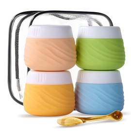 Travel Containers for Toiletries, Silicone Jar with Lid Eternal Moment, TSA Approved Travel Size Bottles with Clear Bag, Leak-proof Travel Accessories Cosmetic for Lotion Face Body Cream (4 Pack)