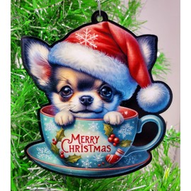 Generic Chihuahua Santa Pup in Merry Christmas Tea Cup Ornament