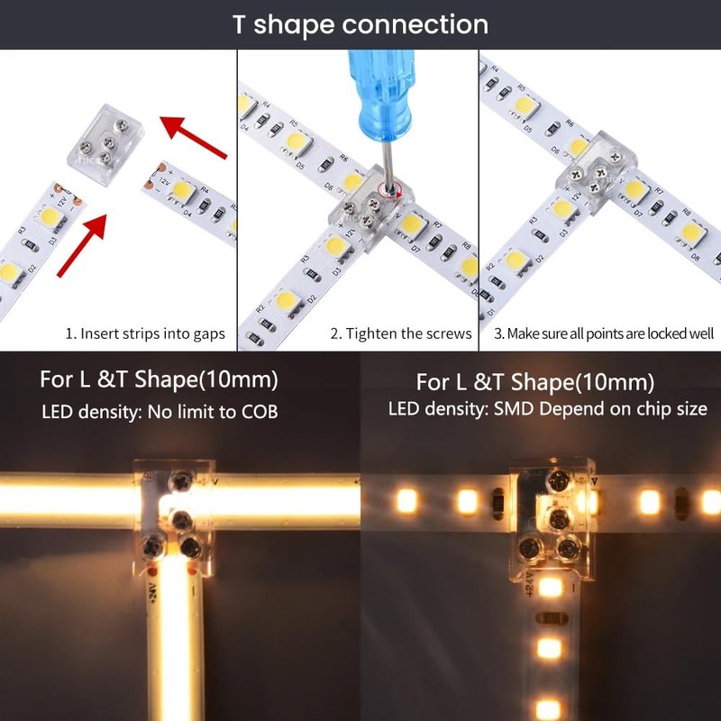 YUTOKEER 10mm Solder-Free LED Strip Connector - Supports L-Shape &
