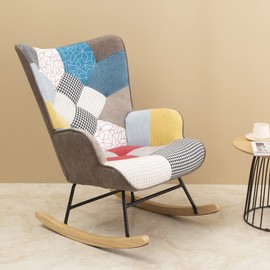Yoluckea Rocking Chair Tufted Upholstered Nursery Rocking Chairs, Colorful Glider Rocker Chair with Comfy Wingback and Solid Wood Base for Living Room Bedroom Nursery