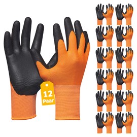 Gebol Eco Flex Orange Work Gloves with Breathable Nitrile Blast Coating Gloves for Assembly Work for Men Size L (Size 9) Orange 12 Pairs Multipack