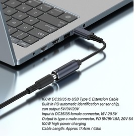 DC 3.5mmx1.35mm Female Input to USB C Male PD Charging Cable, USB C Cable with PD Automatic Identification Chip, for Tablet PC, Laptop, Smart Phone, Small Charger