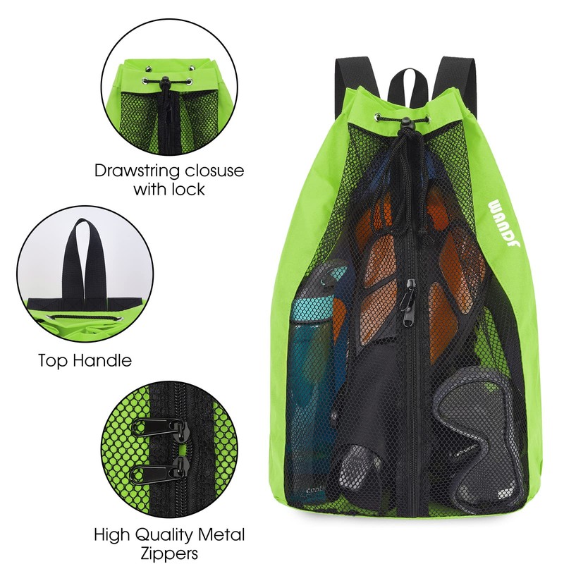 WANDF Swim Bag Mesh Drawstring Backpack Beach Backpack for Swimming,