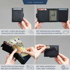 VON HEESEN Slim Wallet with RFID Protection - Men’s and Women’s Mini Wallet - Credit Card Holder, Money clip, card case - Small Wallet, black