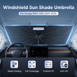 Autorder Windshield Sun Shade Umbrella for 2015-2023 Dodge Challenger Accessories,Upgraded Ice Crystal Material,Easy Setup Umbrella Sunshade for Car Windshield,100% Sun Blocking